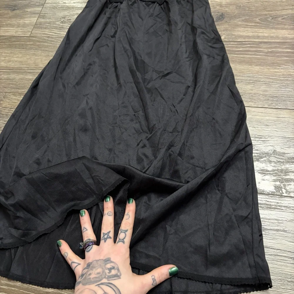 90s European Vintage Charmant Silky Corset Lace Bodice Slip Dress Black S/M